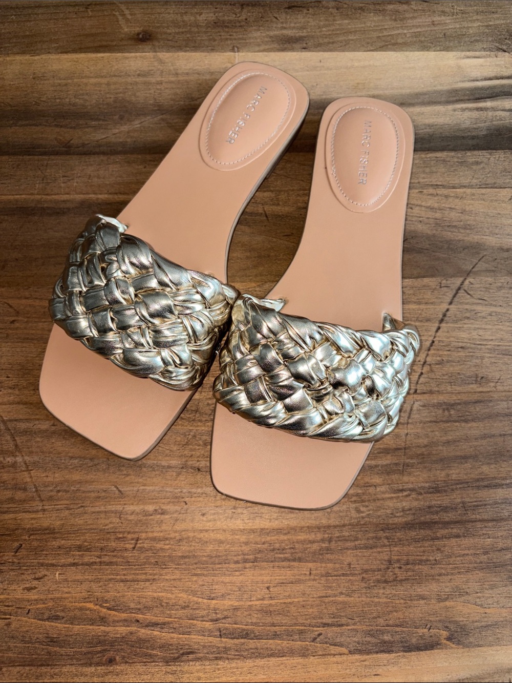 Marc Fisher Gold Tone braided flat sandals with Nude Footbed